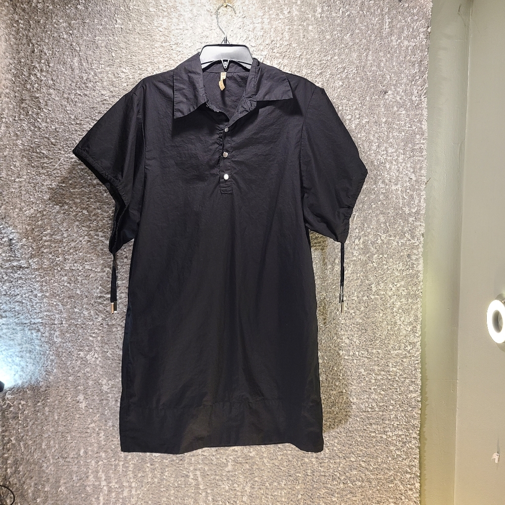 XCVI‎ Black Short Sleeve Shift Black Dress Small Cotton Lightweight 1/4 Button
